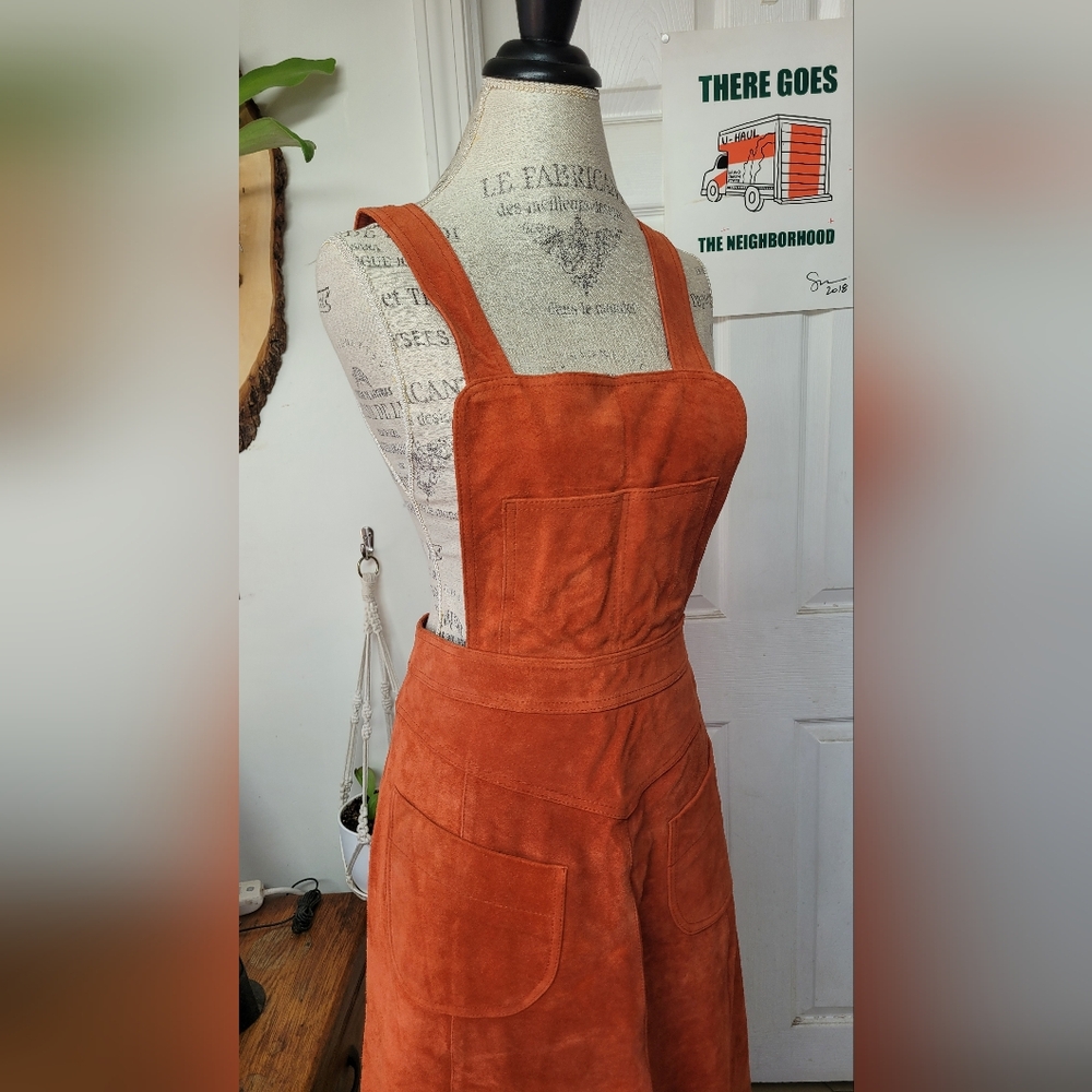 RARE Free People Orange Suede Apron Dress, Sz 12 - Picture 3 of 6